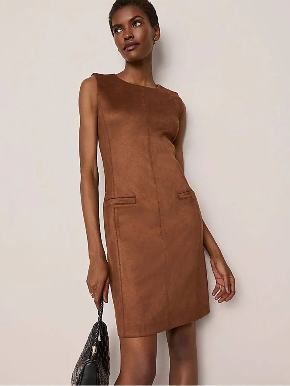 Women's Ann Taylor Faux Suede Seamed Sheath Dress Sz 0